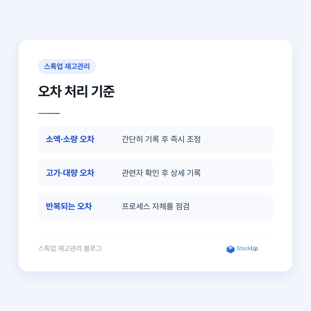 재고 오차 허용 기준과 조정 처리 방법