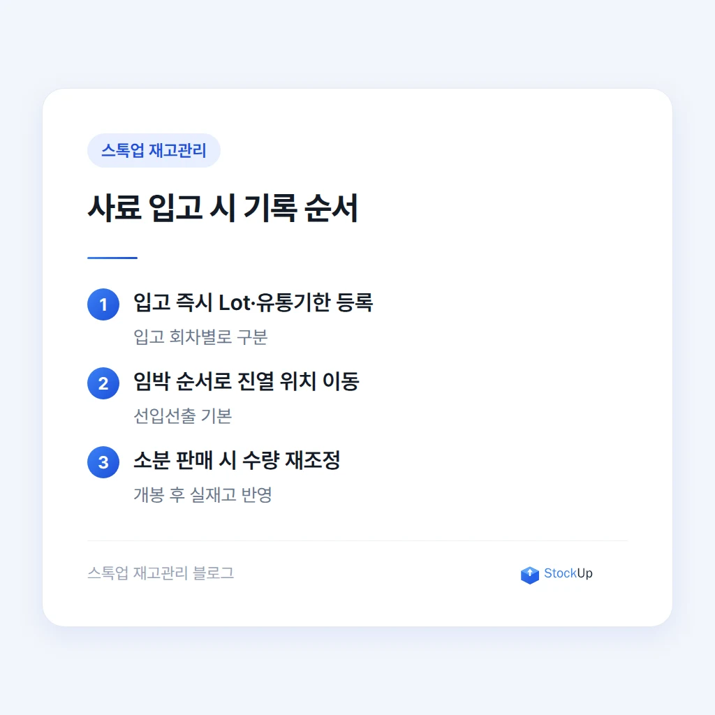 사료 입고 시 유통기한과 로트를 함께 기록하는 방법
